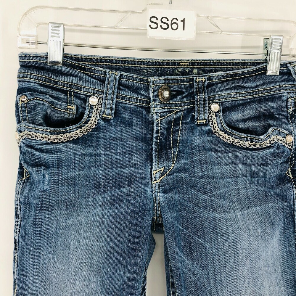 Y2K Ariat Women's Blue Denim Cotton Low Rise Bootcut Casual Jeans Pants Size 26R - Picture 2 of 9